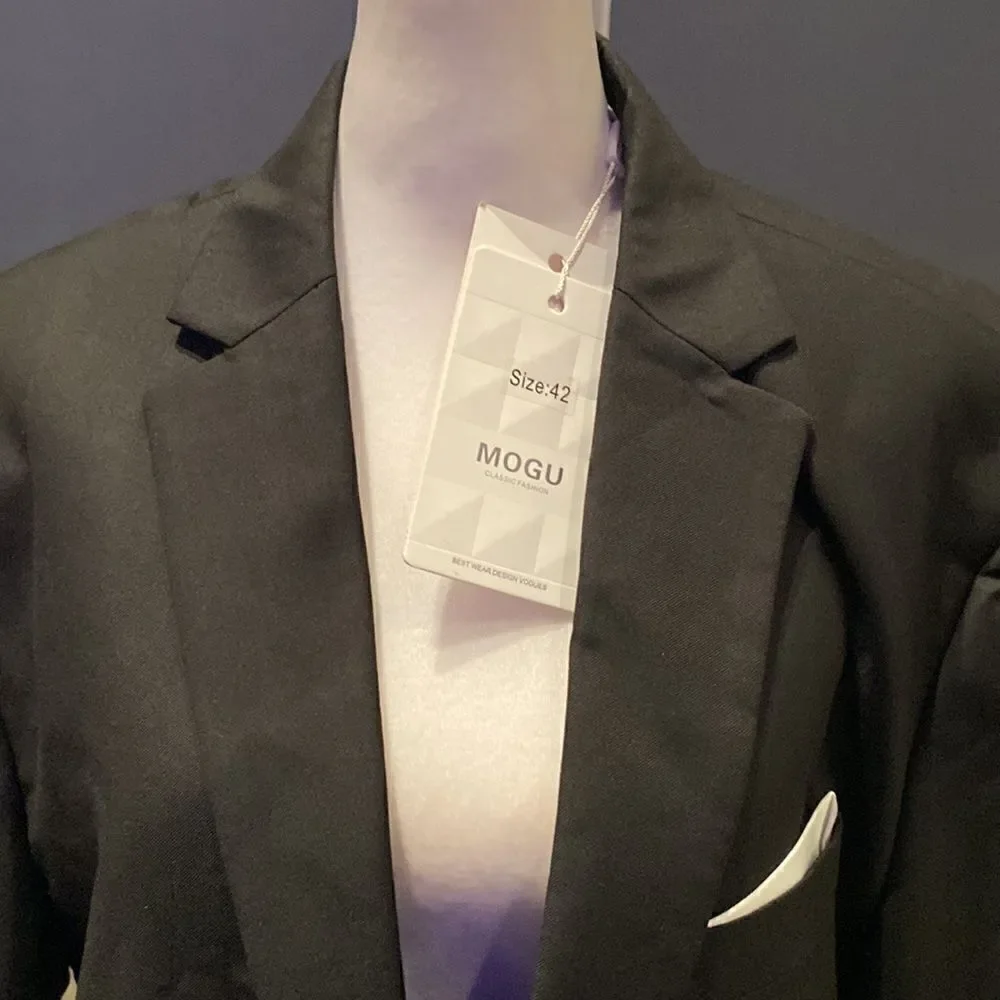 Men’s Mogu Black Suit Jacket Blazer One Button Notched Lapel Size 42 NWT